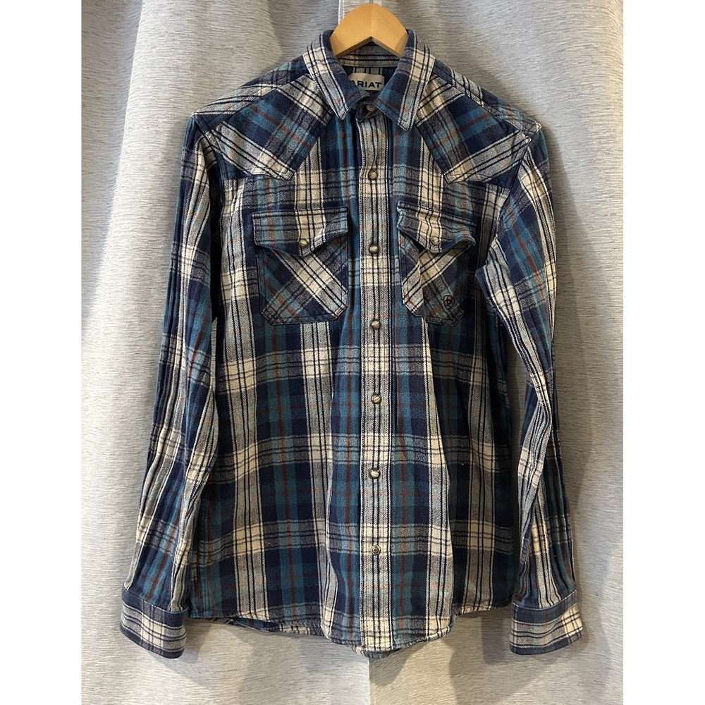 Ariat Retro Fit Pearl Snap Flannel Shirt Long Sleeve M Rodeo Ranch Cowboy